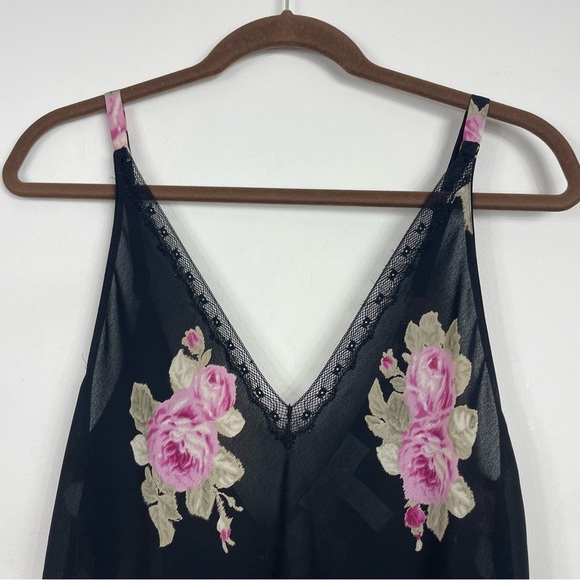 Black Floral Lingerie set Oscar de la Renta Robe Nightgown Rose 2 Piece Med Alt - Picture 3 of 16